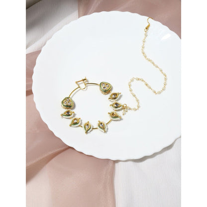 Ruby Raang Studio Gold-Toned & Plated Kundan Vilandi Chained Nath