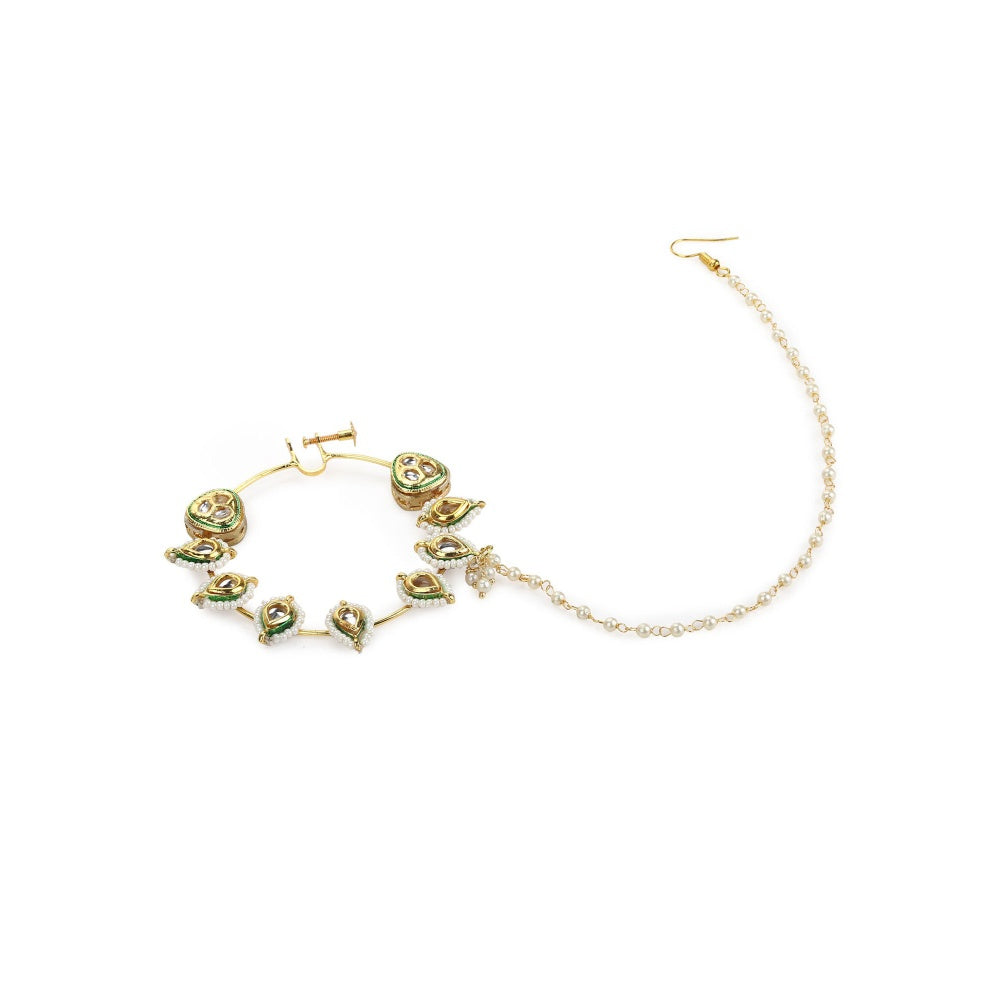 Ruby Raang Studio Gold-Toned & Plated Kundan Vilandi Chained Nath