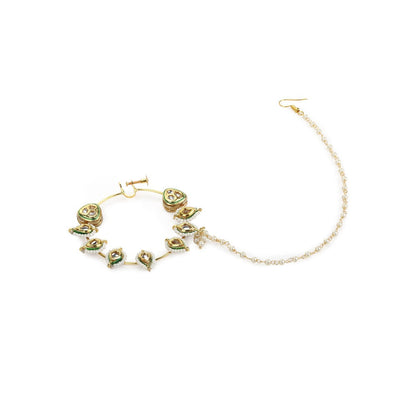 Ruby Raang Studio Gold-Toned & Plated Kundan Vilandi Chained Nath