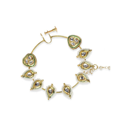 Ruby Raang Studio Gold-Toned & Plated Kundan Vilandi Chained Nath