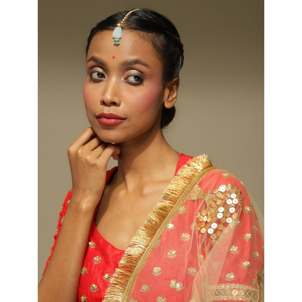 Ruby Raang Studio Turquoise Blue Kundan Maang Tikka