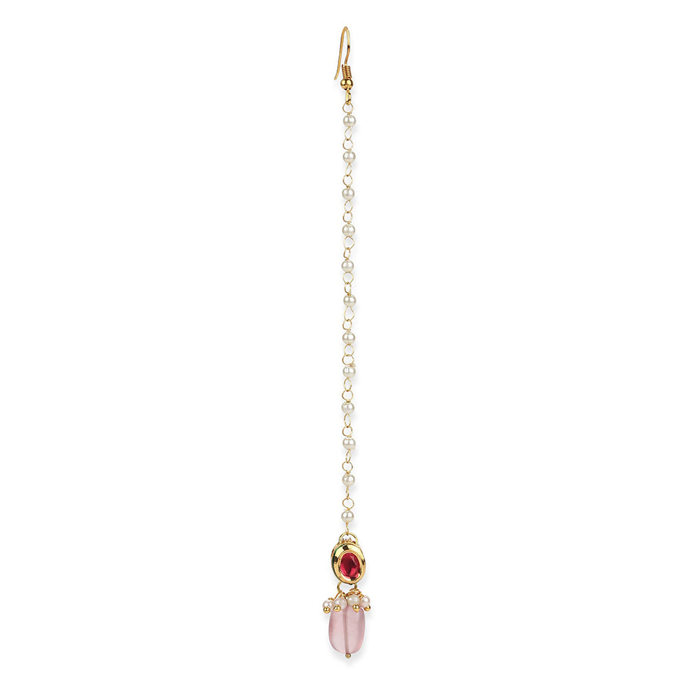 Ruby Raang Studio Gold-Plated Red Kundan-Studded Handcrafted Maang Tikka