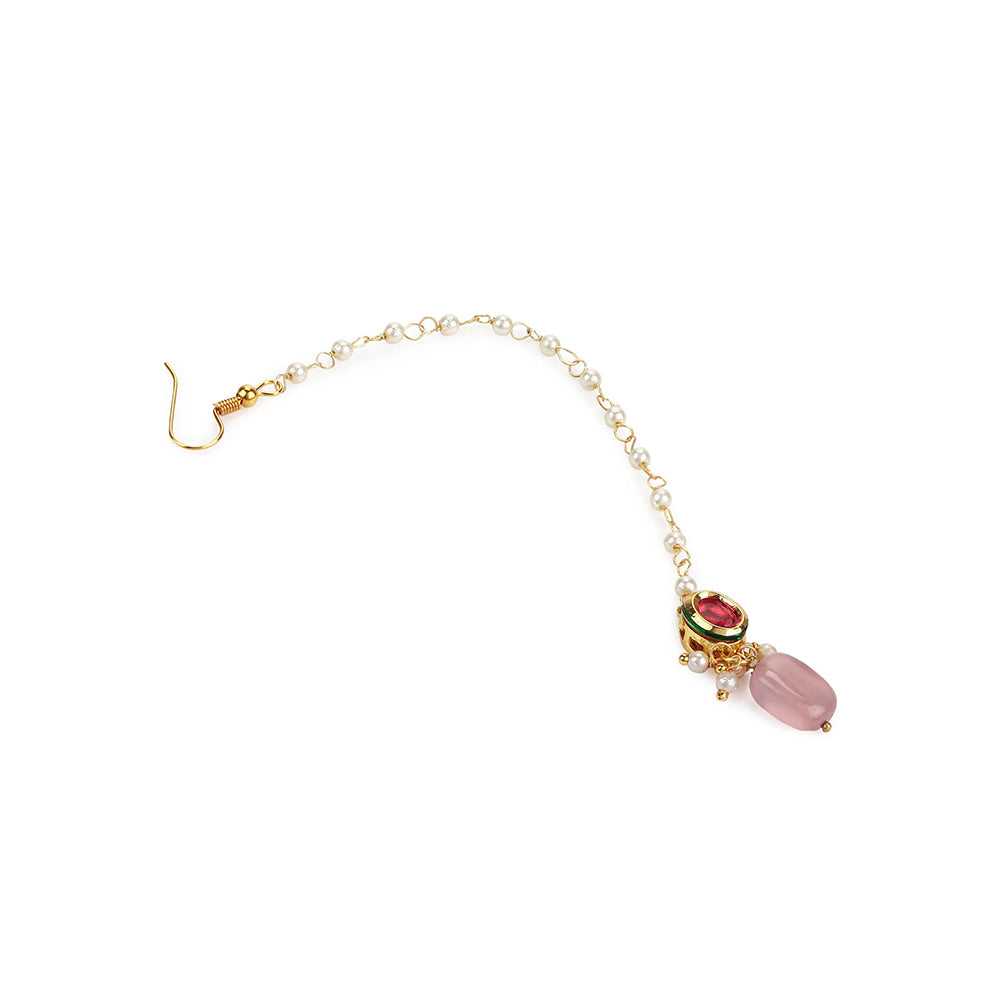 Ruby Raang Studio Gold-Plated Red Kundan-Studded Handcrafted Maang Tikka