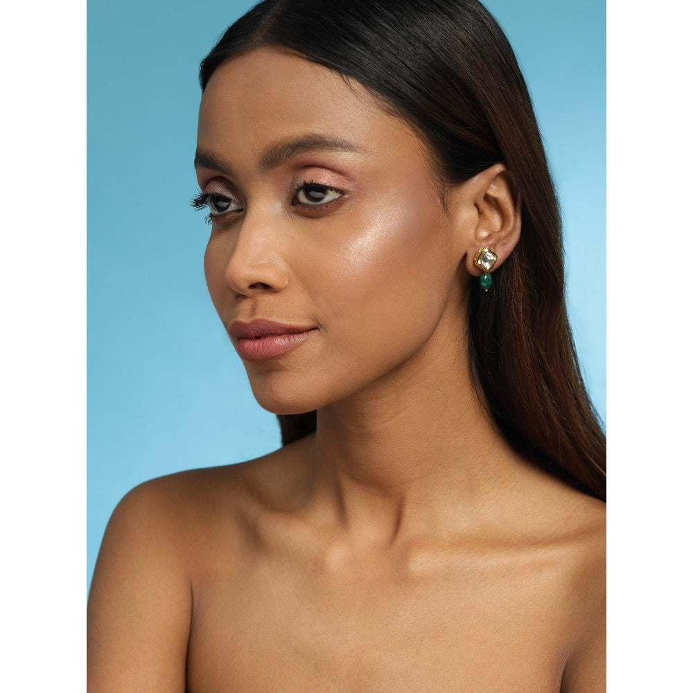 Ruby Raang Studio Women Green Kundan Drop Earrings