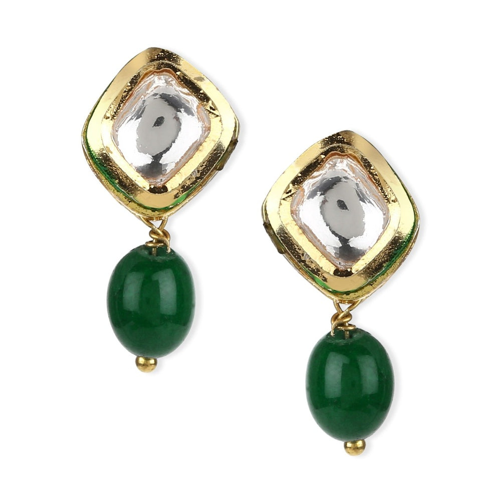 Ruby Raang Studio Women Green Kundan Drop Earrings