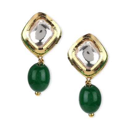 Ruby Raang Studio Women Green Kundan Drop Earrings