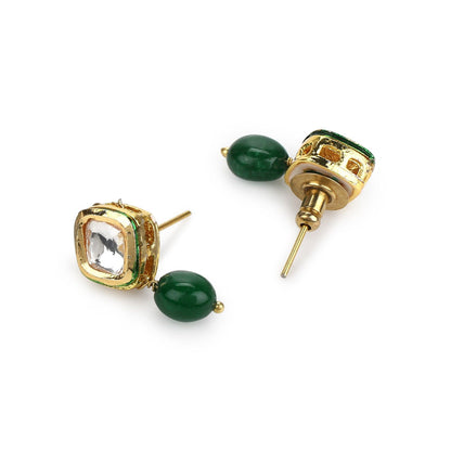 Ruby Raang Studio Women Green Kundan Drop Earrings