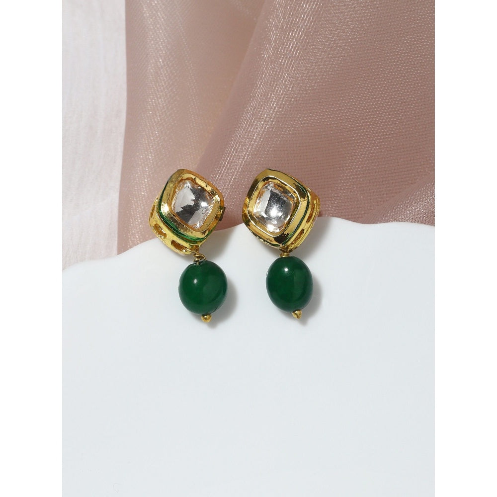 Ruby Raang Studio Women Green Kundan Drop Earrings