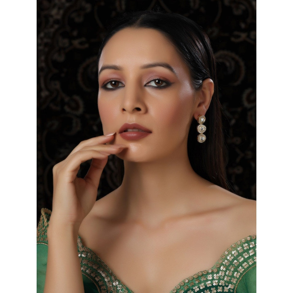 Ruby Raang Studio Uncut 3 Tier Kundan Dangler Earrings