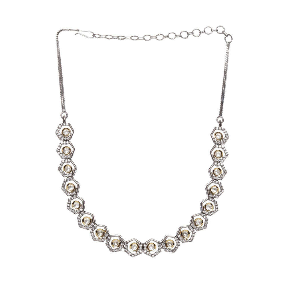 Ruby Raang Studio Dual Tone Gold And Silver Choker With American Diamonds And Kundan