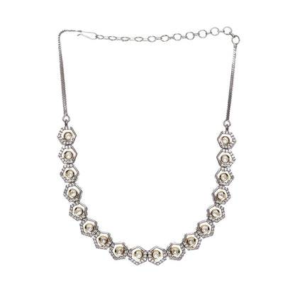 Ruby Raang Studio Dual Tone Gold And Silver Choker With American Diamonds And Kundan