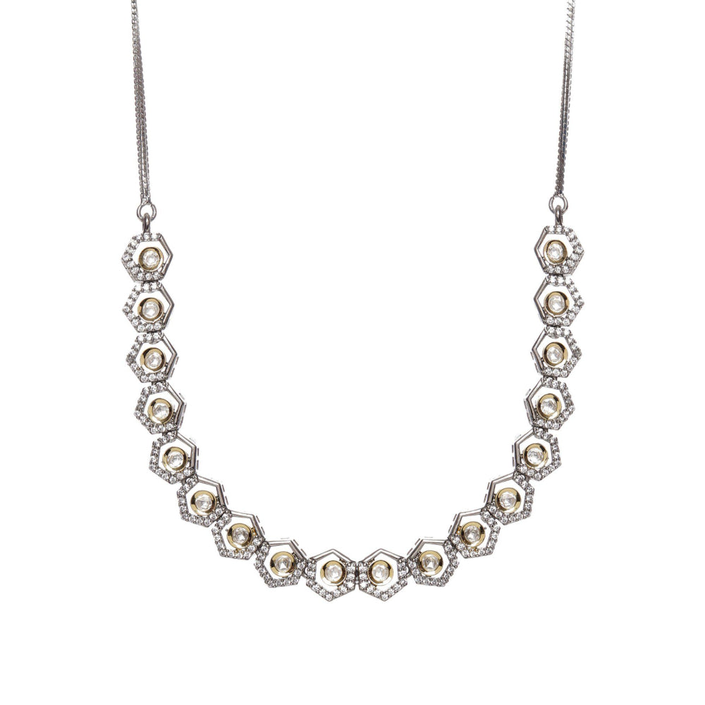 Ruby Raang Studio Dual Tone Gold And Silver Choker With American Diamonds And Kundan