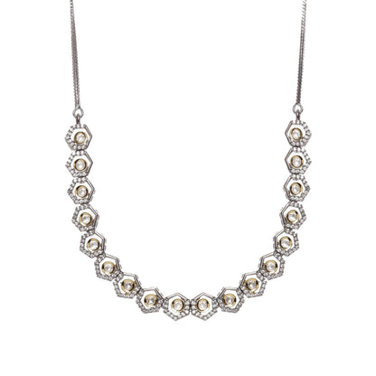 Ruby Raang Studio Dual Tone Gold And Silver Choker With American Diamonds And Kundan