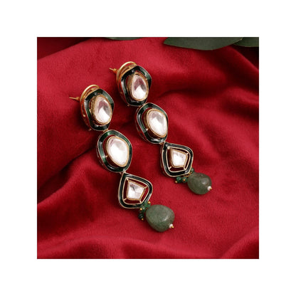 Ruby Raang Studio Long Meenakari Kundan Earrings with Emeralds