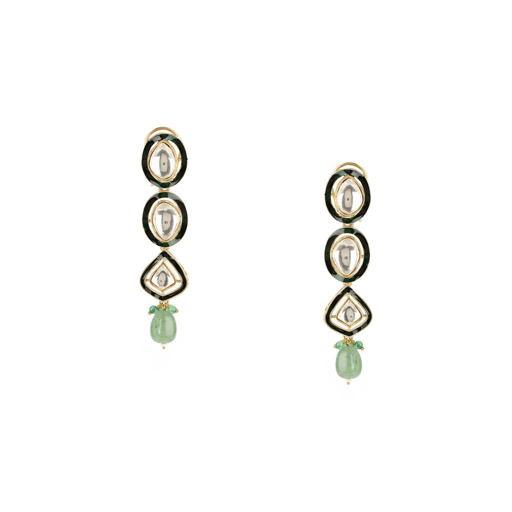 Ruby Raang Studio Long Meenakari Kundan Earrings with Emeralds