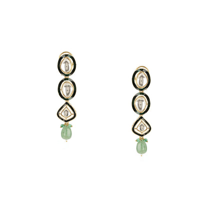 Ruby Raang Studio Long Meenakari Kundan Earrings with Emeralds
