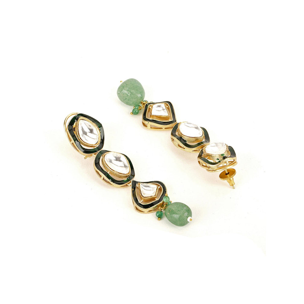 Ruby Raang Studio Long Meenakari Kundan Earrings with Emeralds