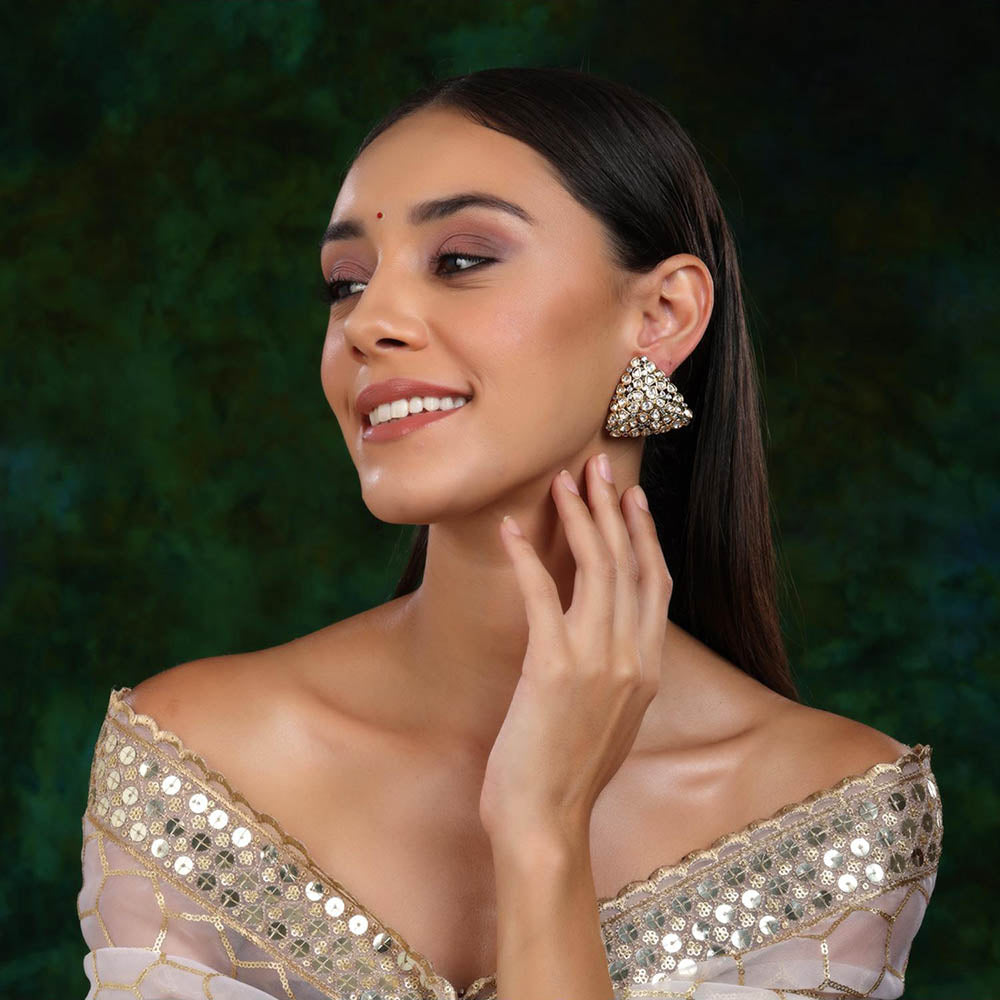 Ruby Raang Studio Triangle Dual Tone Kundan Earrings