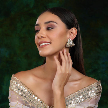 Ruby Raang Studio Triangle Dual Tone Kundan Earrings