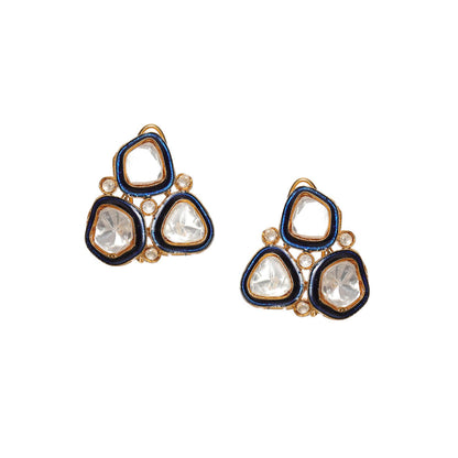Ruby Raang Studio Three Stone Blue Meenakari Kundan Earrings