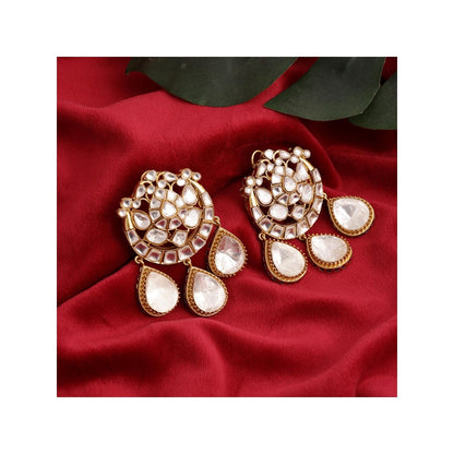 Ruby Raang Studio Chand Kundan Earrings with Teardrops