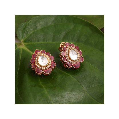 Ruby Raang Studio Tear Drop Maroon Stud Earrings