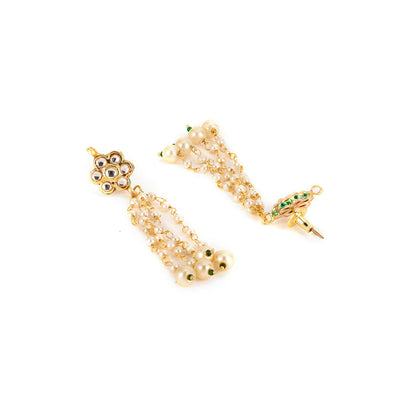 Ruby Raang Studio Long Dangler Kundan and Pearl Earrings