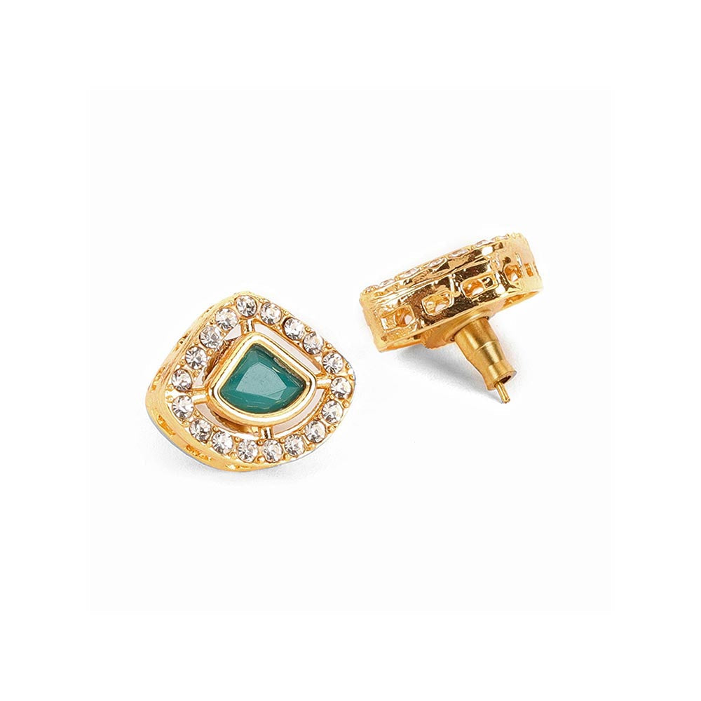 Ruby Raang Studio Kundan Stud Earrings with Green Stone