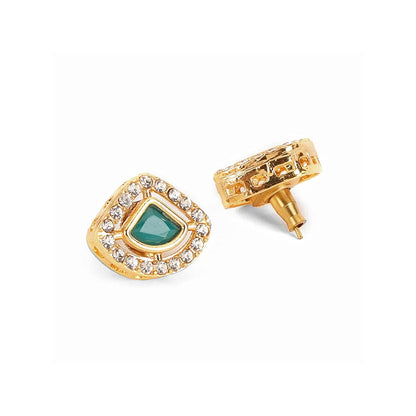 Ruby Raang Studio Kundan Stud Earrings with Green Stone