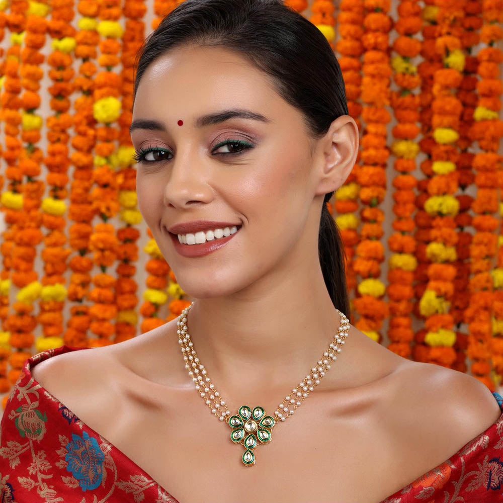 Ruby Raang Studio Meenakari Kundan Choker Necklace In Pearl Strings
