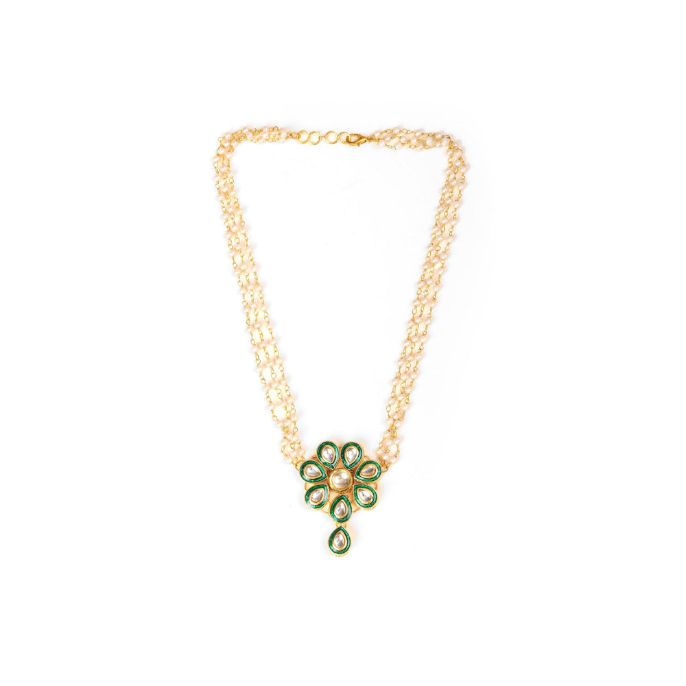 Ruby Raang Studio Meenakari Kundan Choker Necklace In Pearl Strings