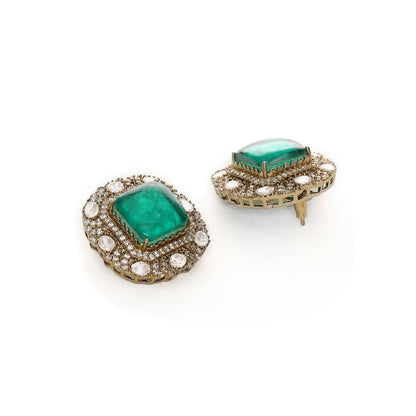 Ruby Raang Studio Emerald Stone with Diamonds and Moissanite Choker and Studs