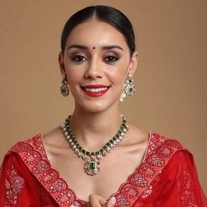 Ruby Raang Studio Multi-Color Kundan and Stone Choker with Earrings