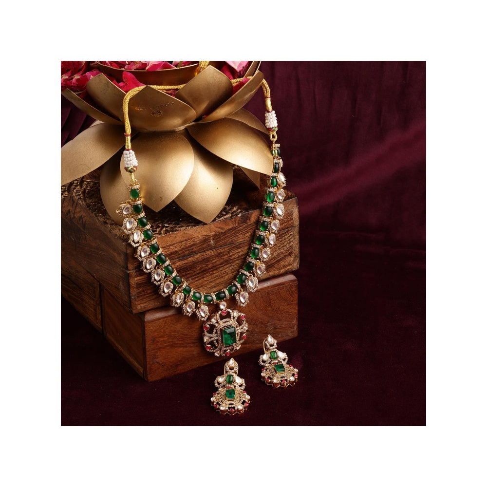 Ruby Raang Studio Multi-Color Kundan and Stone Choker with Earrings