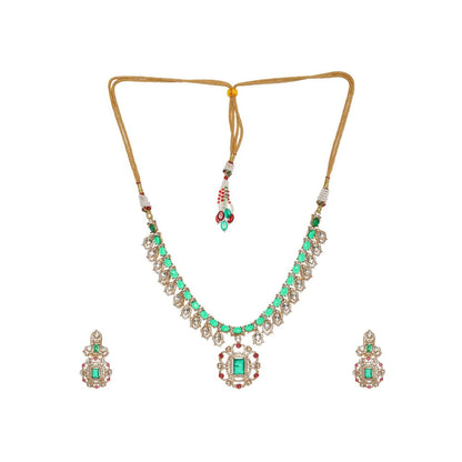 Ruby Raang Studio Multi-Color Kundan and Stone Choker with Earrings
