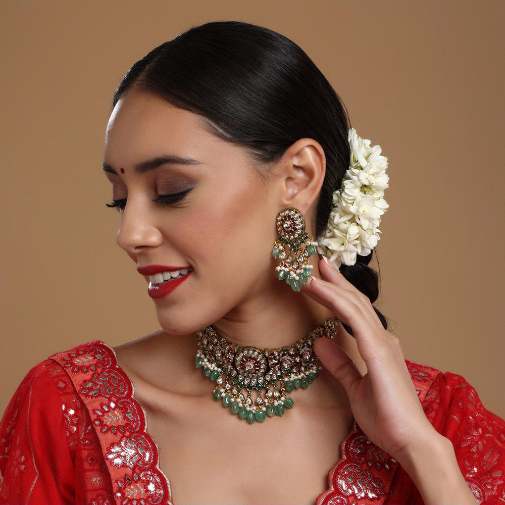 Ruby Raang Studio Precious Handcrafted Stone Neckpiece with Emeralds