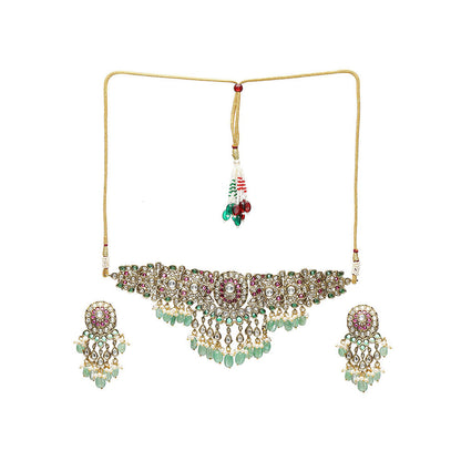 Ruby Raang Studio Precious Handcrafted Stone Neckpiece with Emeralds