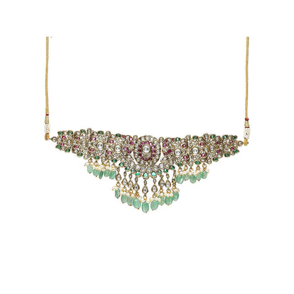 Ruby Raang Studio Precious Handcrafted Stone Neckpiece with Emeralds