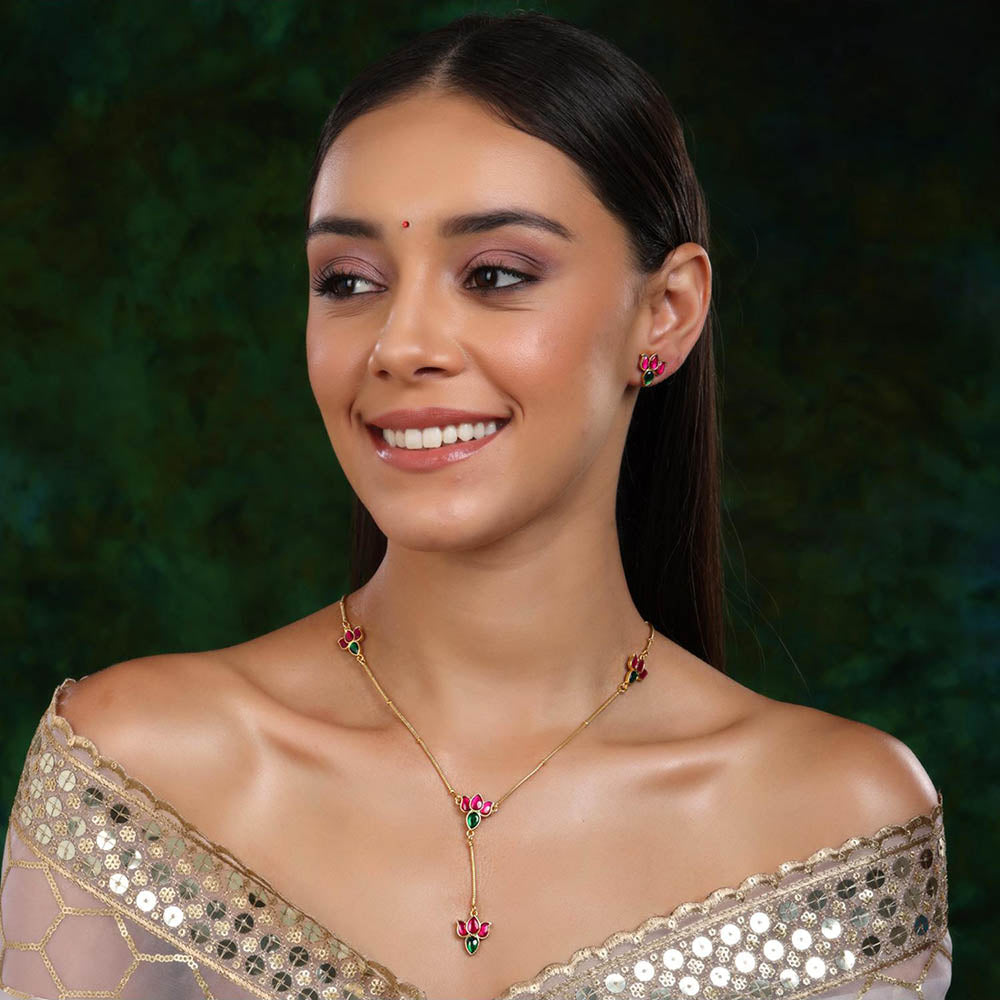 Ruby Raang Studio Handcrafted Patchi Kundan Necklace with Studs