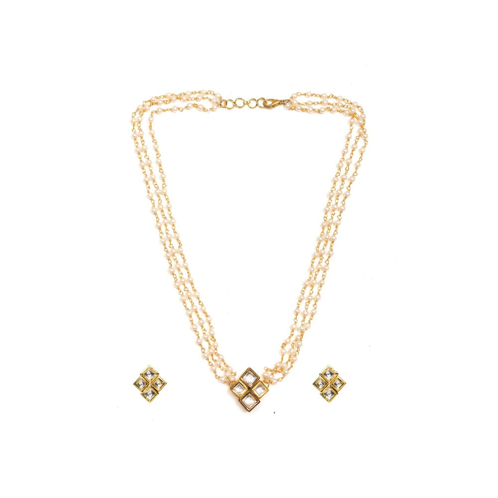 Ruby Raang Studio Kundan In Pearl String Necklace with Matching Studs