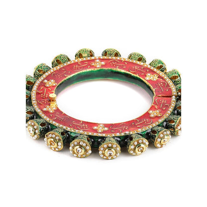 Ruby Raang Studio Handcrafted Pearl Heavy Bangle Green and Red, White