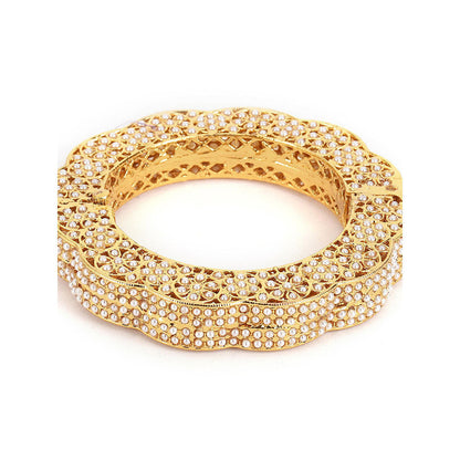 Ruby Raang Studio Handcrafted Pearl Heavy Bangle Gold and White