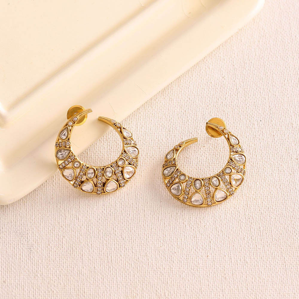 Ruby Raang Studio Moissanite Gold Plated Round Earrings -White