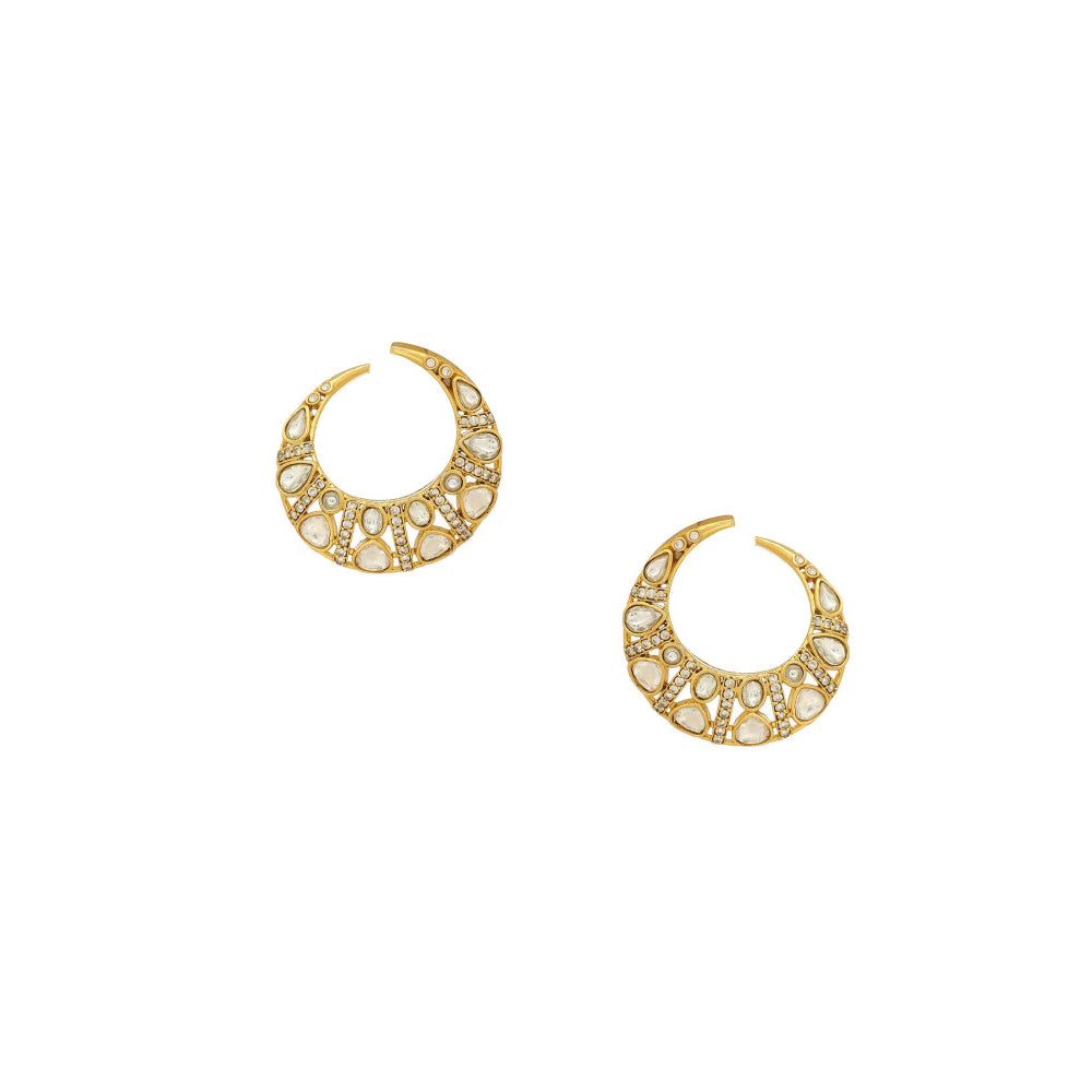 Ruby Raang Studio Moissanite Gold Plated Round Earrings -White