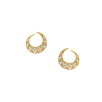 Ruby Raang Studio Moissanite Gold Plated Round Earrings -White