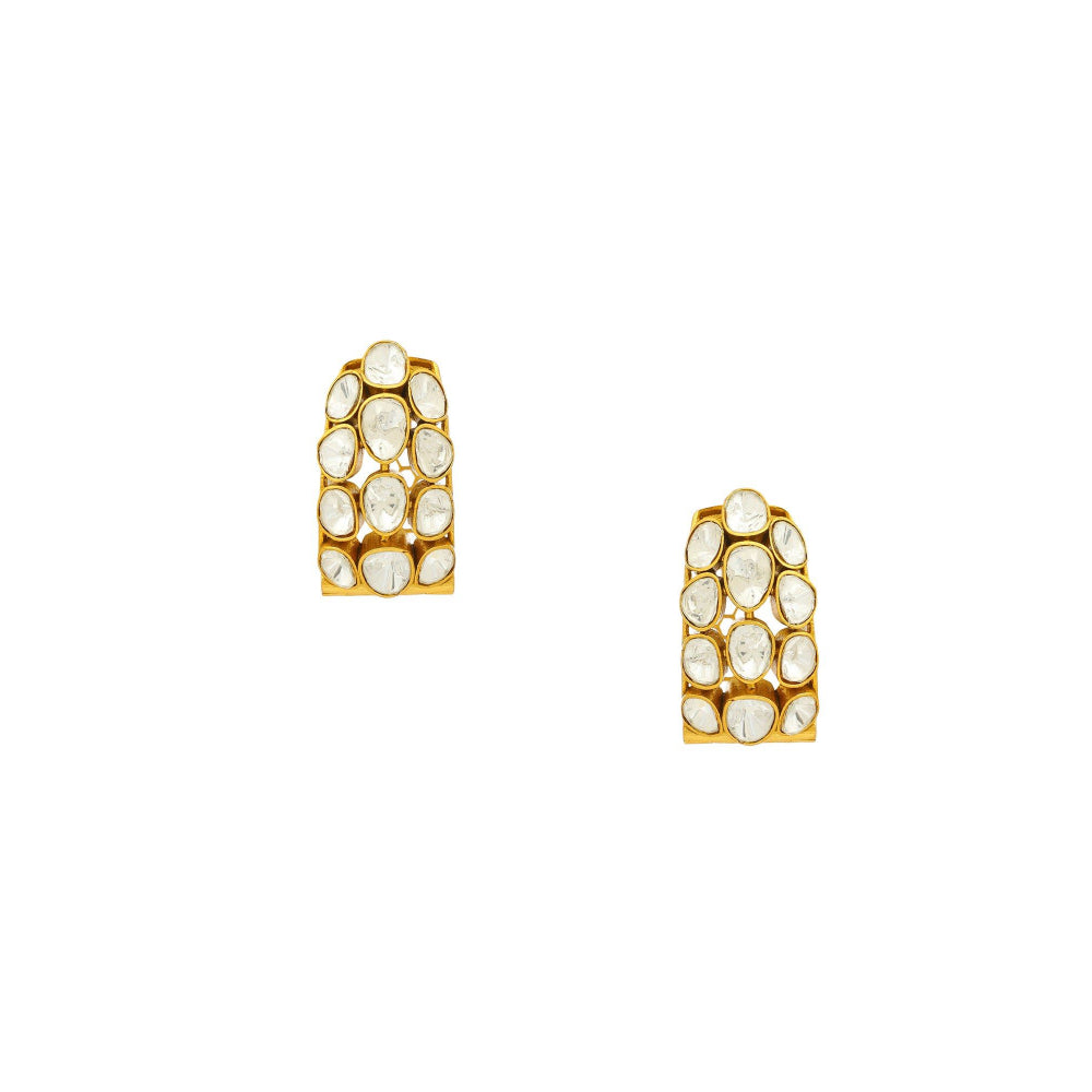 Ruby Raang Studio Glass Kundan Circular Earrings -White
