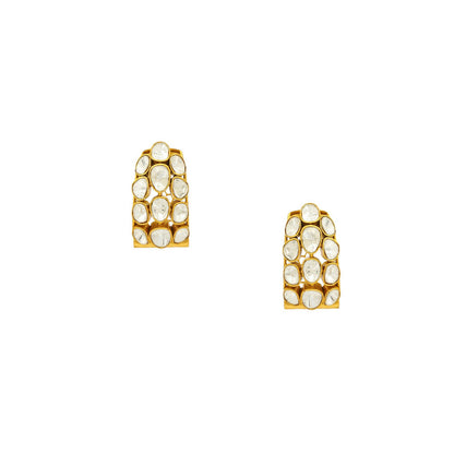Ruby Raang Studio Glass Kundan Circular Earrings -White