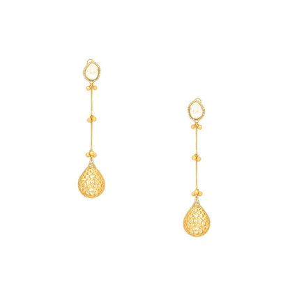 Ruby Raang Studio Glass Kundan Antique Finish Long Earrings -White