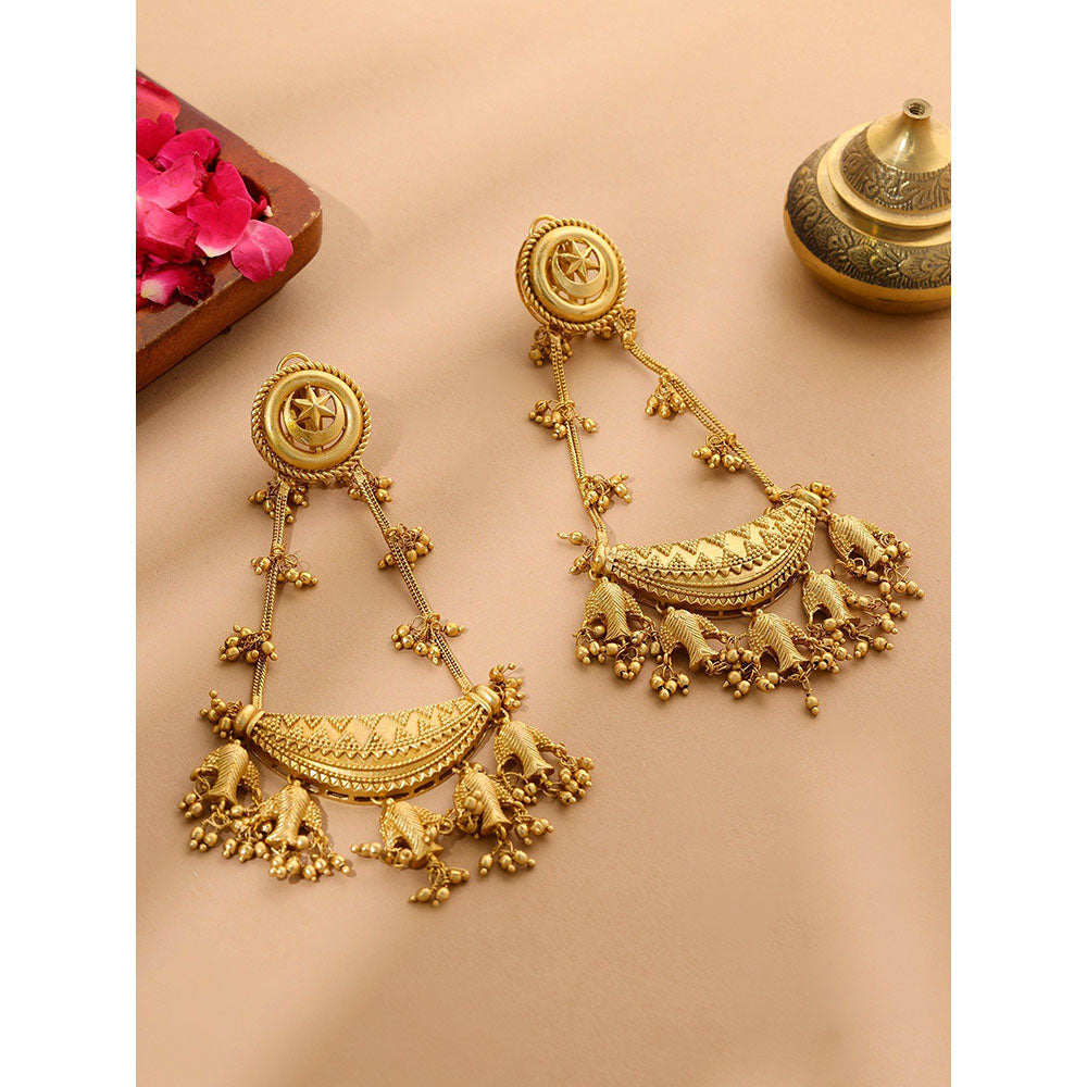Ruby Raang Studio Kundan Antique Finish Chandelier Earrings -Gold