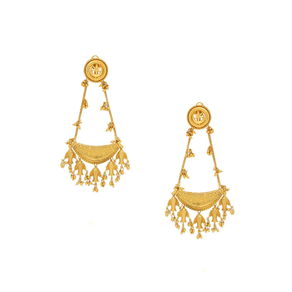 Ruby Raang Studio Kundan Antique Finish Chandelier Earrings -Gold